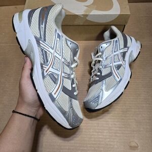 ASICS Men's Athletic Shoes - Cream, Gray, and Silver